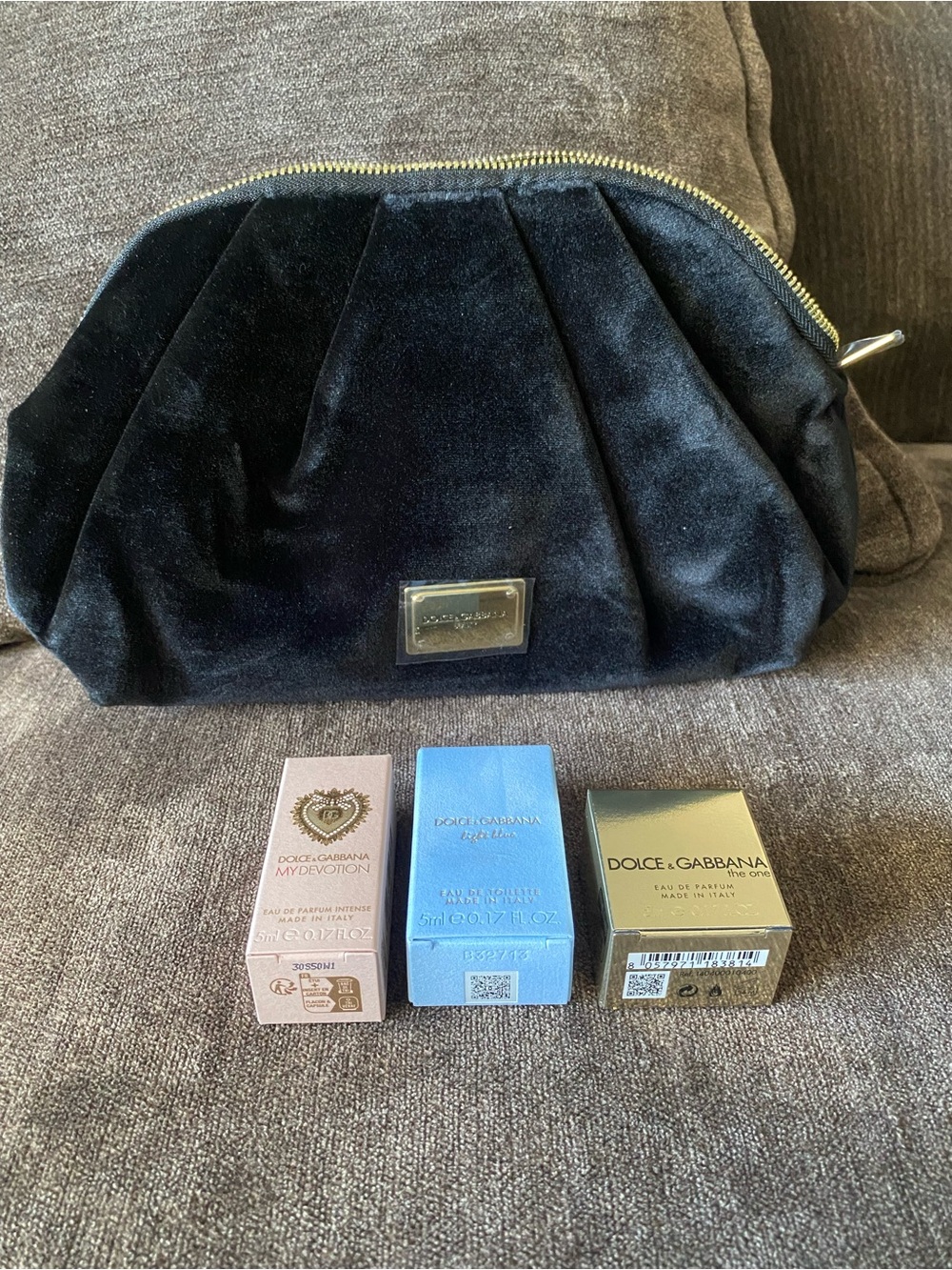 Dolce & Gabbana Black Velvet Cosmetic Pouch and Fragrance Trio